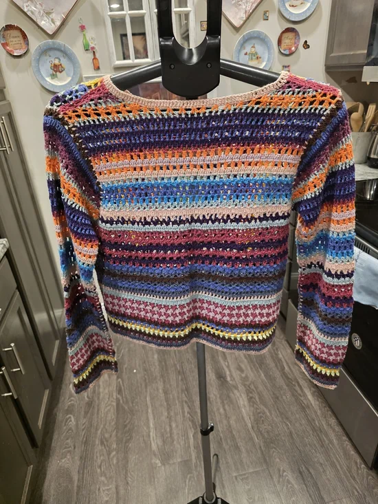 Colorful Crochet Square Pullover Sweater - Picture 3 of 6